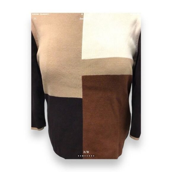 Color Block Womens Sweater By Goodclothes Large 100% Cotton Brown & Beige - Picture 2 of 7